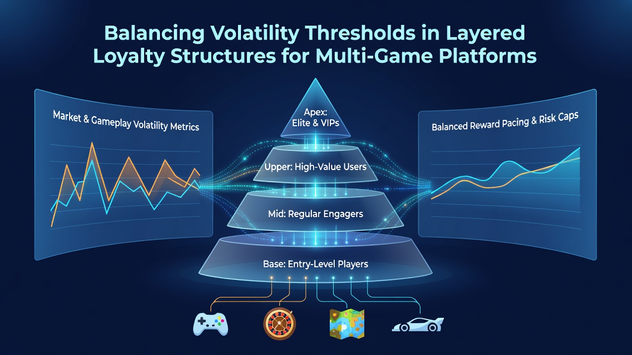 Screenshot of a multi-game loyalty dashboard displaying volatility threshold settings and tier progression metrics
