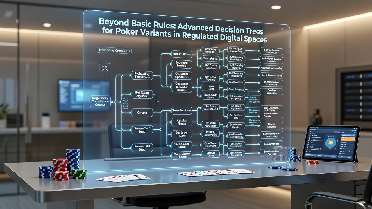 Close-up view of algorithmic decision tree flowchart displayed on secure online poker platform dashboard