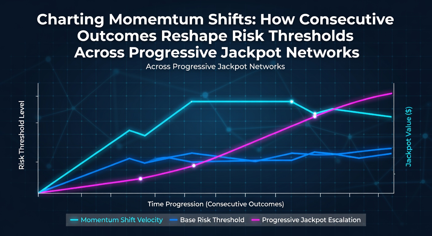 Network diagram showing progressive jackpot pools across interconnected casino machines with momentum indicators