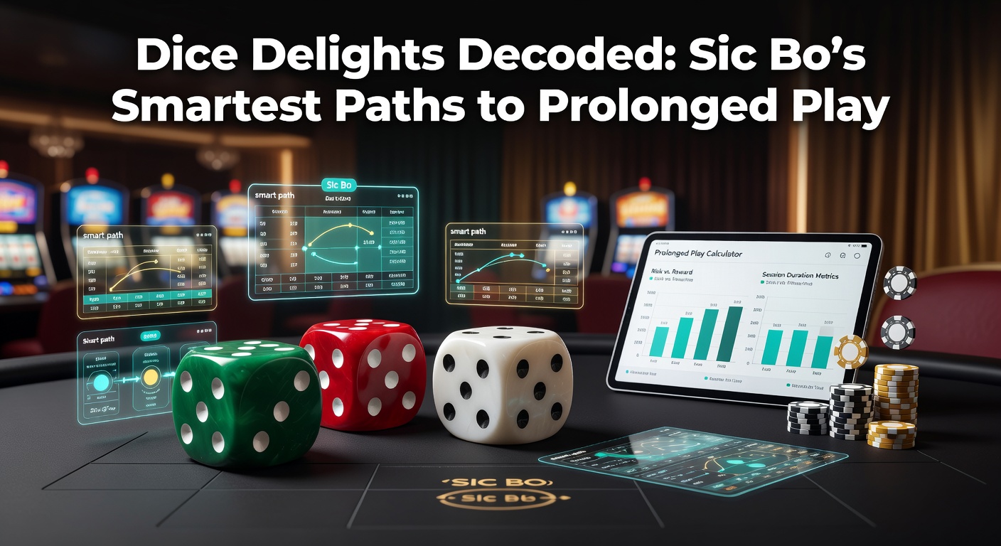 Vibrant Sic Bo table with three dice mid-roll, surrounded by colorful betting areas under casino lights