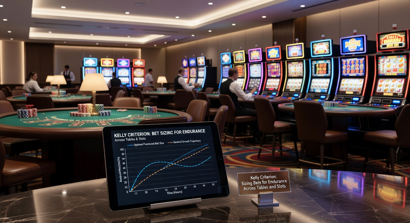 Graph illustrating Kelly Criterion bet sizing curves for varying win probabilities in casino environments