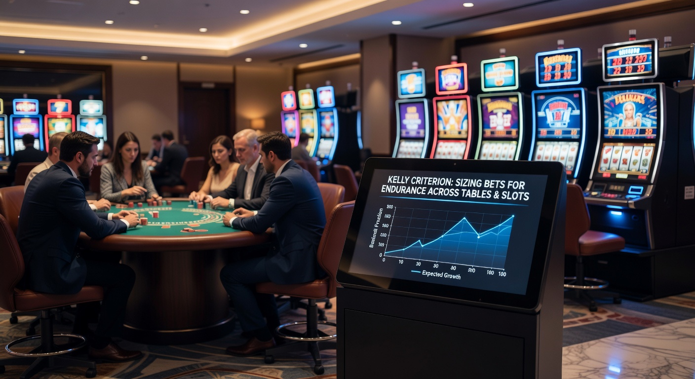 Casino floor scene showing players at slot machines and table games, highlighting bankroll management in action