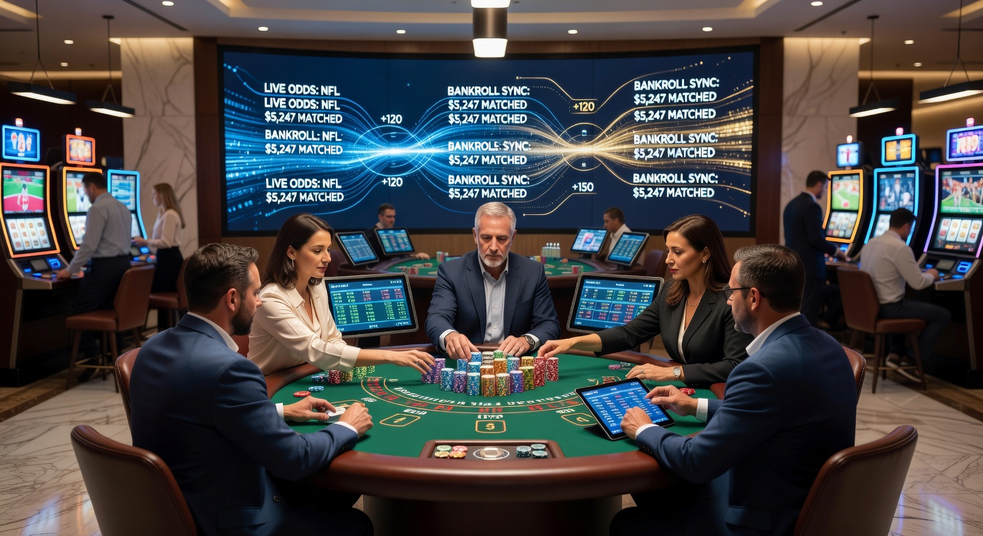 Digital dashboard showing synced bankroll across sportsbook odds and table game limits in a hybrid casino app