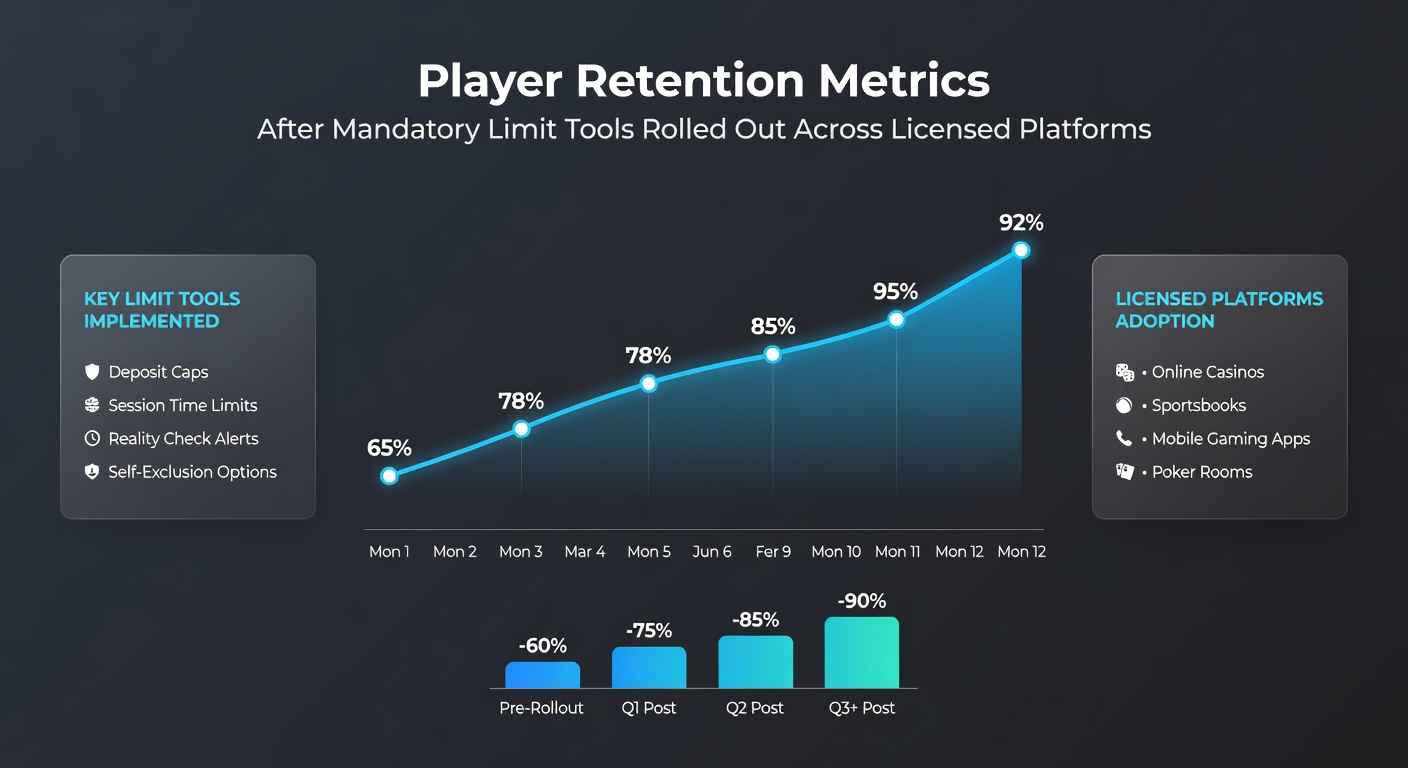 Dashboard showing player retention metrics and limit tool usage across licensed platforms