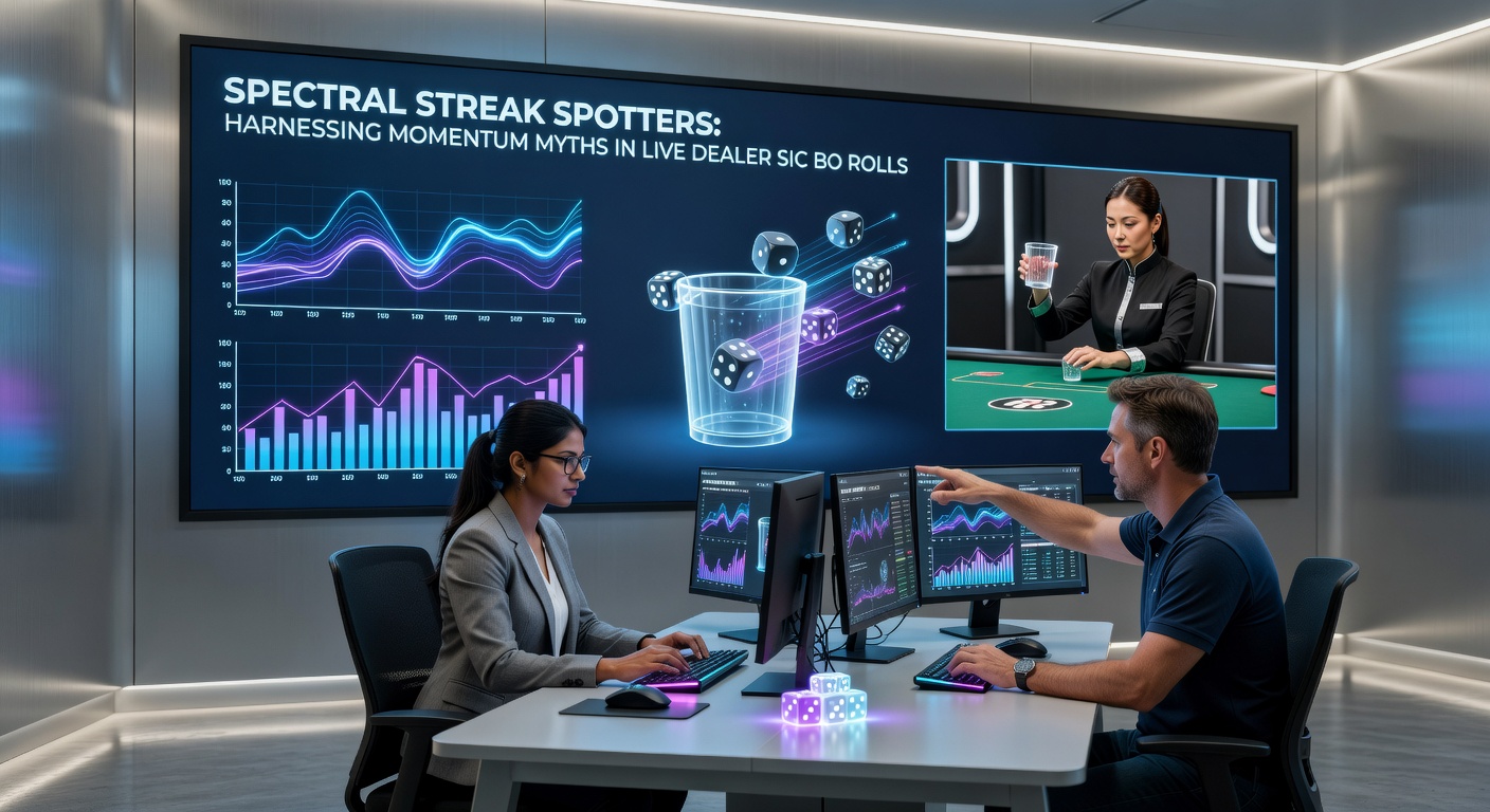 Digital spectral graph overlay on Sic Bo dice rolls, showing momentum streaks in colorful waveforms