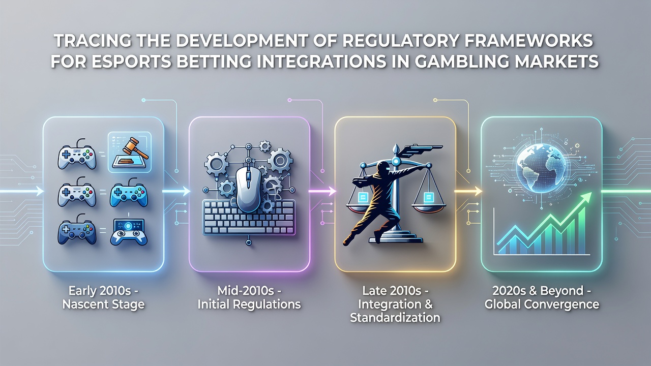 Regulatory timeline graphic showing key milestones in esports betting frameworks across international markets