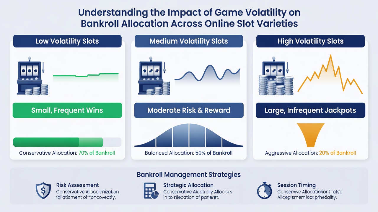 Bankroll allocation chart comparing low medium and high volatility slot sessions